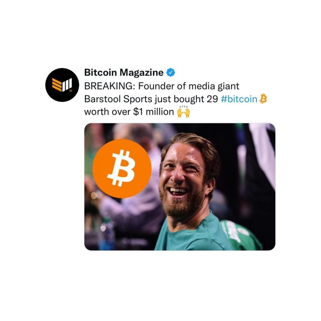 image  1 Bitcoin | Cryptocurrency - Dave Portnoy, founder of Barstool sports, has just purchased $1